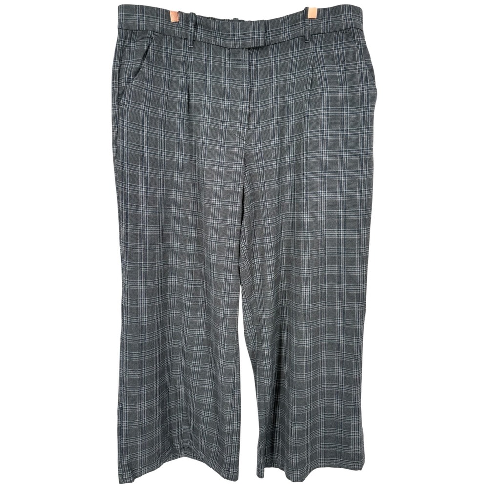 NWT American Eagle Womens Gray Plaid Stretch Wide Leg Trouser Pants Sz 18 Short